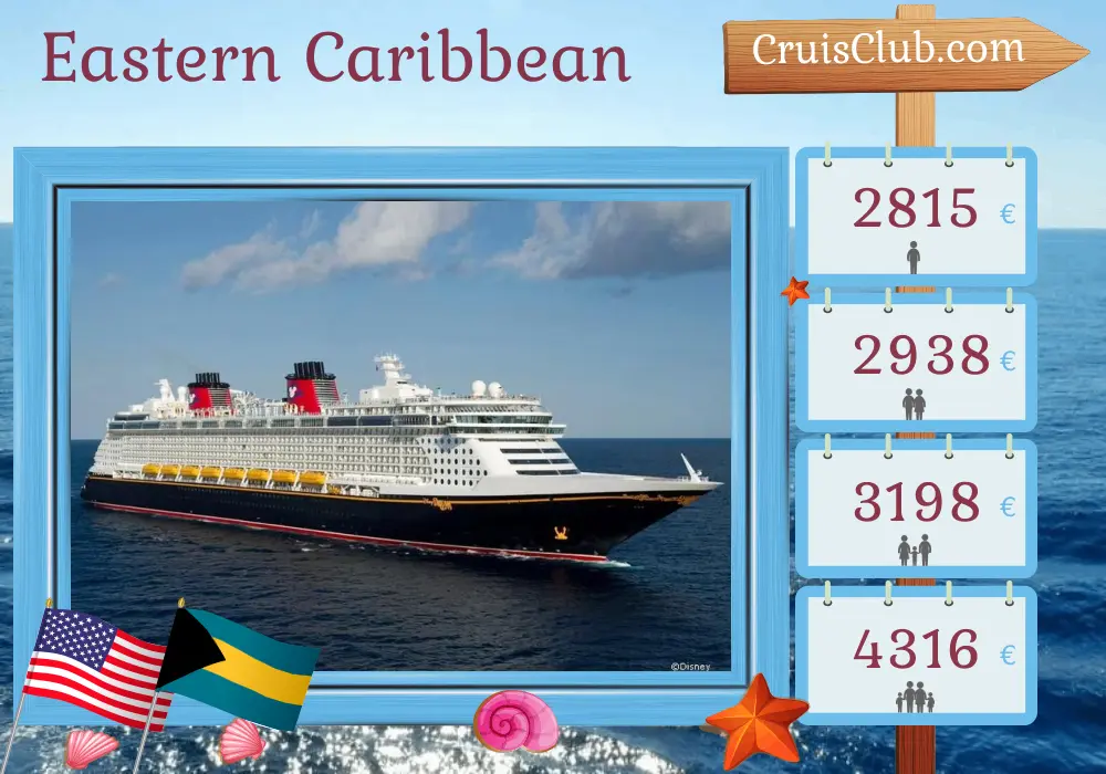 Kreuzfahrt in der östlichen Karibik von Port Canaveral / Orlando an Bord des Kreuzfahrtschiffs Disney Fantasy mit Besuchen in den USA, den Britischen Jungferninseln und den Bahamas für 8 Tage