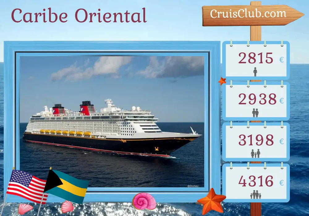 Crucero por el este del Caribe desde Port Canaveral / Orlando a bordo del barco Disney Fantasy con visitas a las Islas Vírgenes Británicas y Bahamas durante 8 días