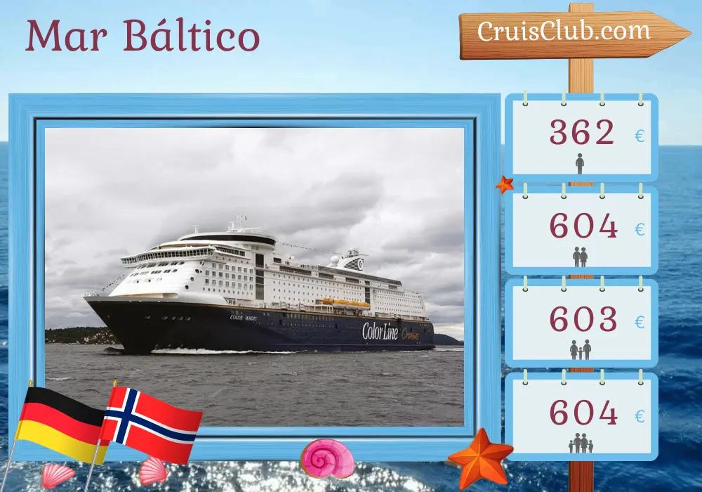 Cruzeiro no Mar Báltico saindo de Kiel a bordo do navio Color Magic com visitas à Alemanha e Noruega por 3 dias