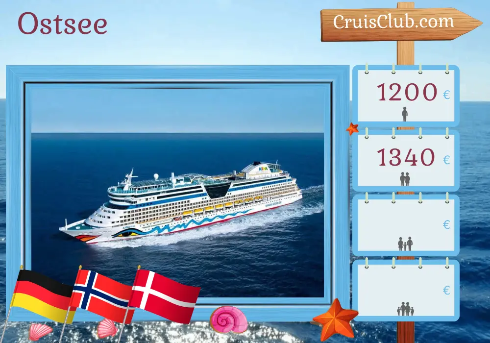 Kreuzfahrt in der Ostsee von Warnemünde an Bord des Schiffes AIDAdiva mit Besuchen in Deutschland, Norwegen und Dänemark für 5 Tage