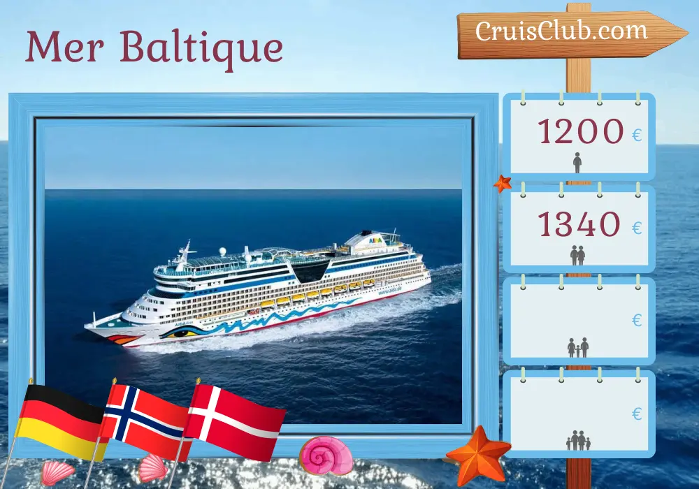 Croisière en mer Baltique au départ de Warnemünde à bord du navire AIDAdiva avec escales en Allemagne, en Norvège et au Danemark pendant 5 jours