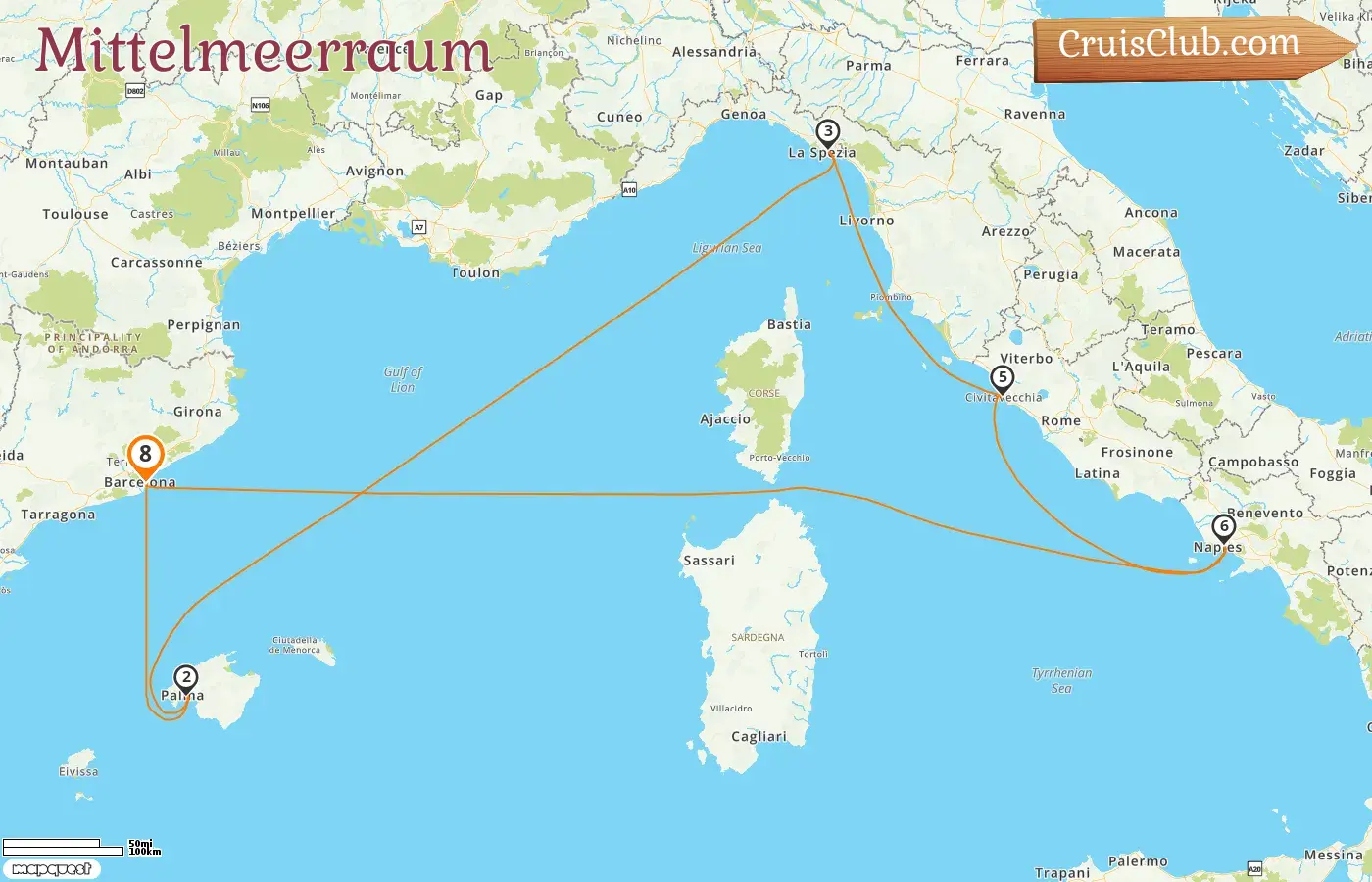 Kreuzfahrt im Mittelmeer ab Barcelona an Bord des Schiffes Harmony of the Seas mit Besuchen in Spanien und Italien für 8 Tage