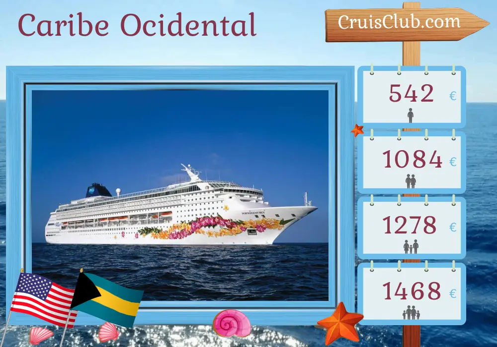 Cruzeiro no Caribe Ocidental saindo de Miami a bordo do navio Norwegiana Sky com visitas aos Estados Unidos e Bahamas por 5 dias