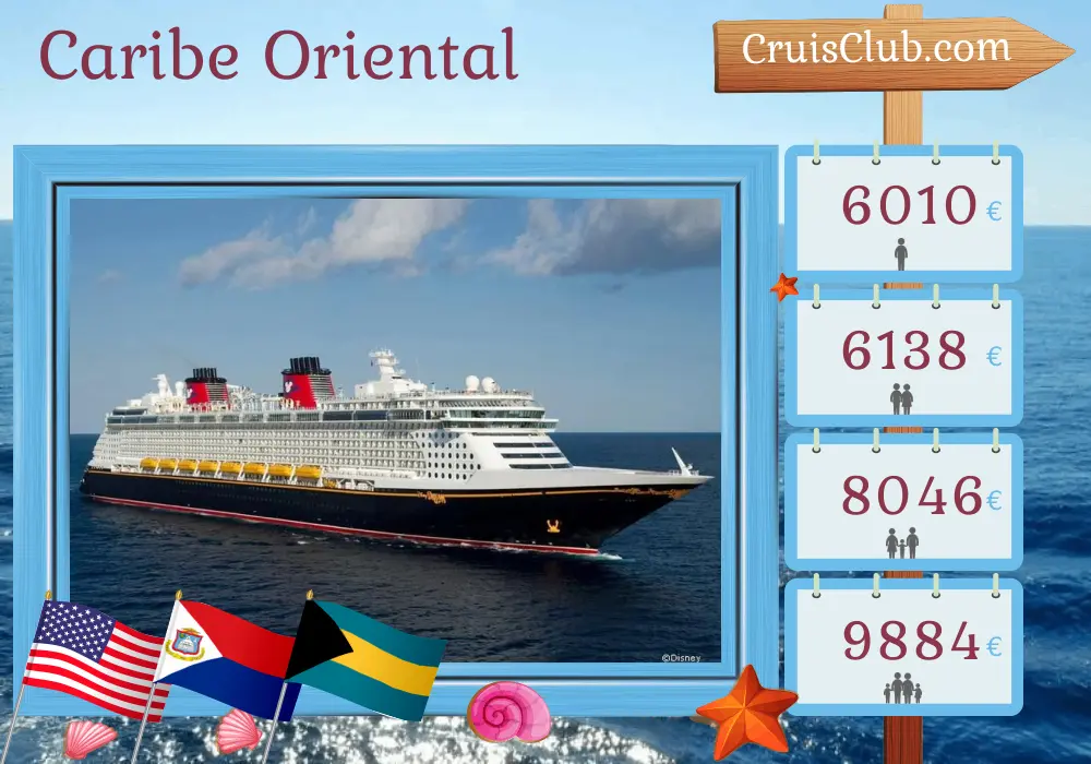 Crucero en el Caribe Oriental desde Port Canaveral / Orlando a bordo del barco Disney Fantasy con visitas a Estados Unidos, Puerto Rico y las Bahamas durante 8 días