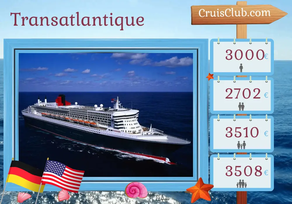 Croisière transatlantique de Hambourg à New York à bord du navire Queen Mary 2 avec des visites en Allemagne et aux États-Unis pendant 11 jours