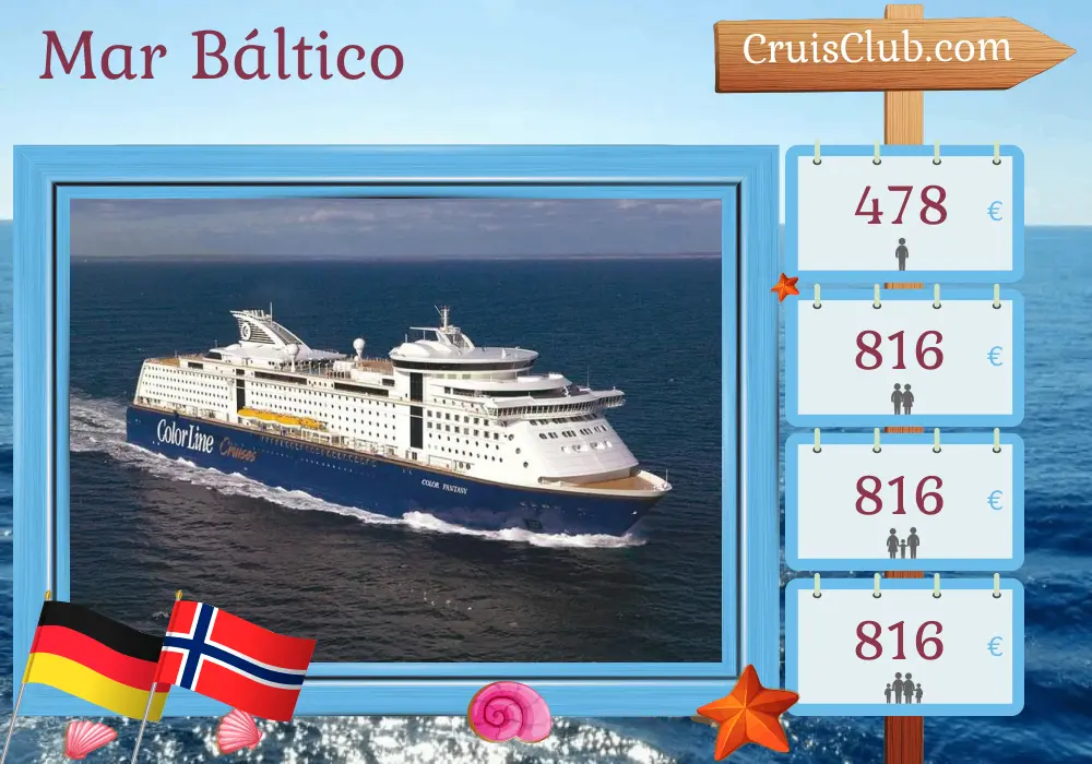 Cruzeiro no Mar Báltico de Kiel a bordo do navio Color Fantasy com visitas à Alemanha e Noruega por 3 dias