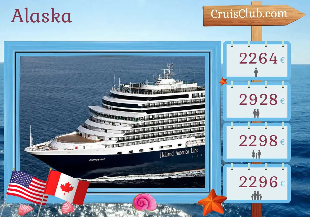 Croisière en Alaska depuis Seattle à bord du navire Eurodam avec des visites aux États-Unis et au Canada pendant 8 jours