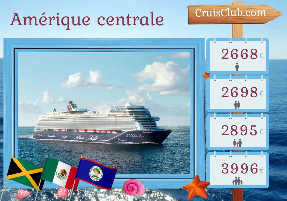 Croisière en Amérique centrale au départ de Montego Bay à bord du navire Mein Schiff 1 avec visites en Jamaïque, au Mexique, au Belize, au Honduras, au Costa Rica, au Panama, en Colombie et en République dominicaine pendant 15 jours