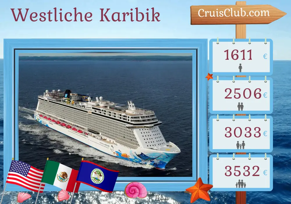 Kreuzfahrt in die westliche Karibik von Miami aus an Bord des Schiffes Norwegian Escape mit Stopps in den USA, Mexiko, Honduras und Belize für 8 Tage
