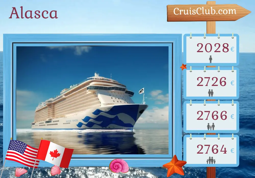 Cruzeiro no Alasca a partir de Seattle a bordo do navio Discovery Princess com visitas aos EUA e Canadá por 8 dias