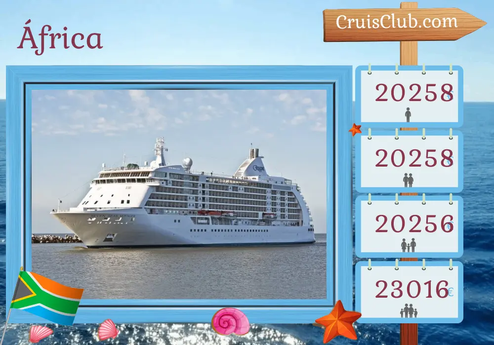 Crucero en África desde Ciudad del Cabo a bordo del barco Seven Seas Voyager con visitas a Sudáfrica, Namibia y Mozambique durante 16 días