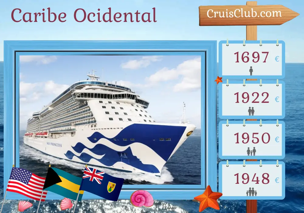 Cruzeiro no Caribe Ocidental a partir de Fort Lauderdale a bordo do navio Sky Princess com paradas nos EUA, Bahamas, Porto Rico e República Dominicana por 8 dias