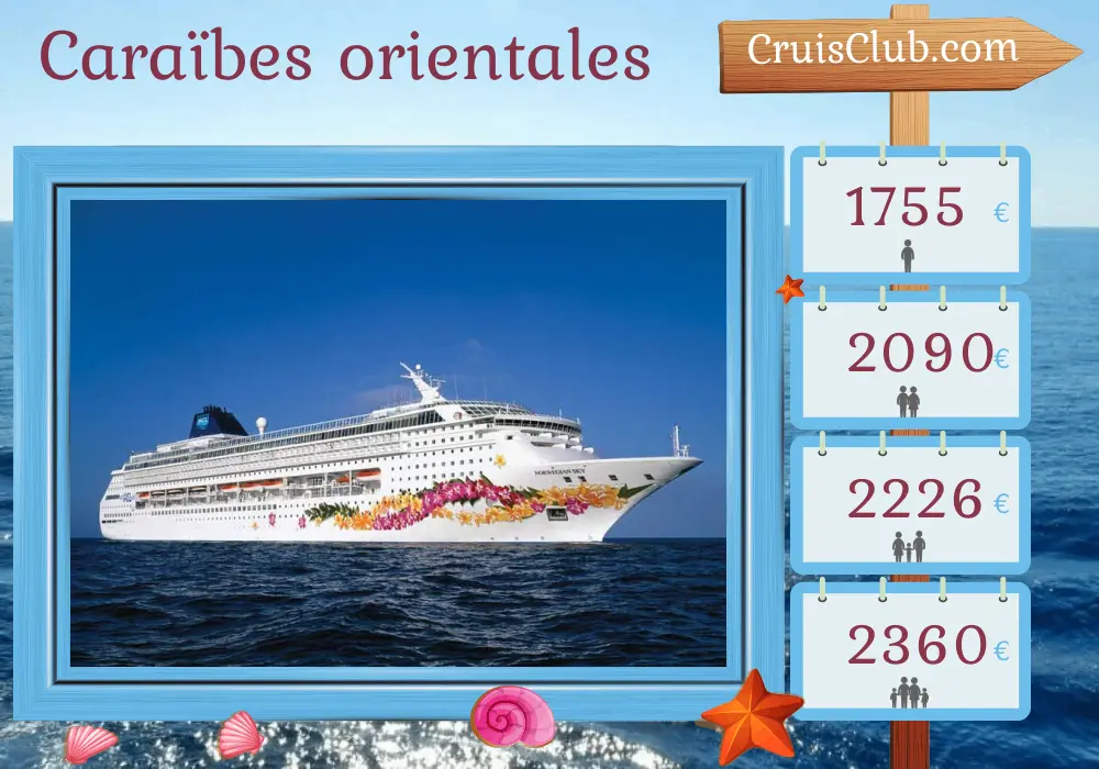 Croisière dans les Caraïbes de l`Est au départ de La Romana à bord du navire Norwegian Sky avec des visites en République dominicaine, à Aruba, à Curaçao, à Saint-Vincent-et-les-Grenadines, à la Barbade, à Sainte-Lucie, à Saint-Christophe-et-Niévès et aux Îles Vierges britanniques pendant 10 jours