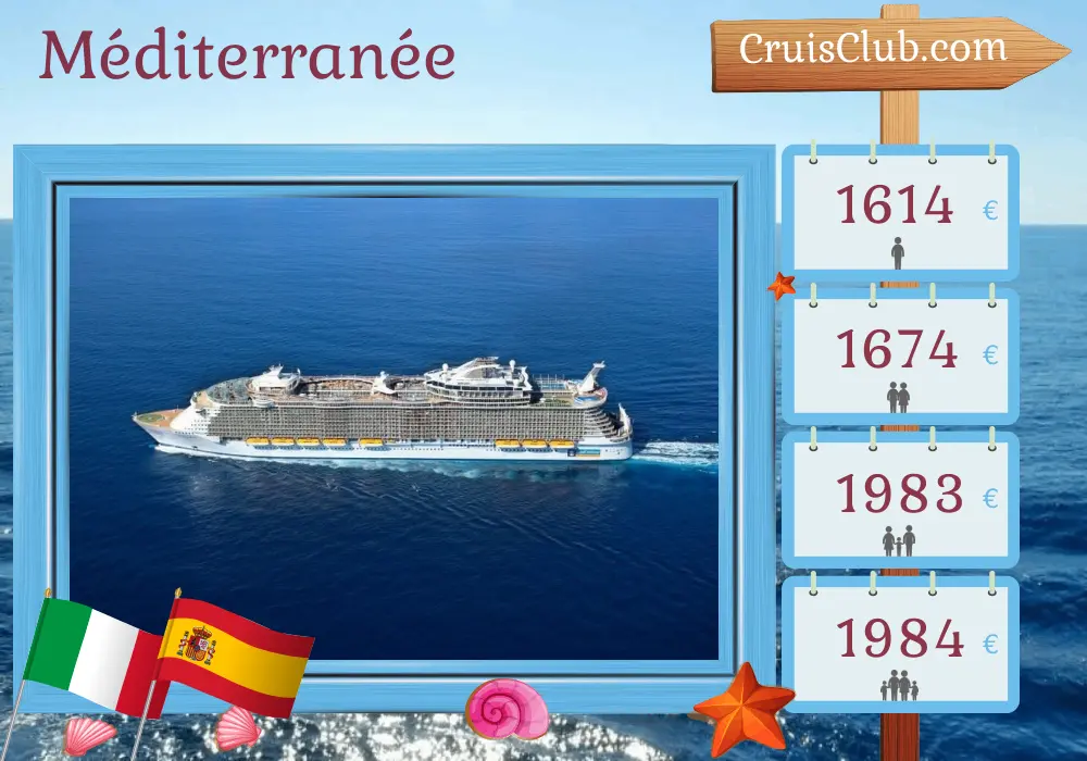 Croisière en Méditerranée de Civitavecchia à Barcelone à bord du navire Oasis of the Seas avec des visites en Italie et en Espagne pendant 4 jours