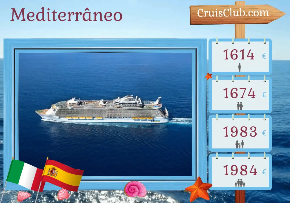 Cruzeiro no Mediterrâneo de Civitavecchia para Barcelona a bordo do navio Oasis of the Seas com visitas à Itália e Espanha por 4 dias