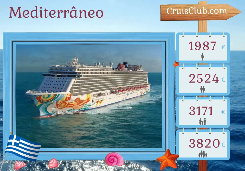 Cruzeiro no Mediterrâneo saindo de Pireu a bordo do navio Norwegian Getaway com visitas à Grécia e Turquia por 8 dias