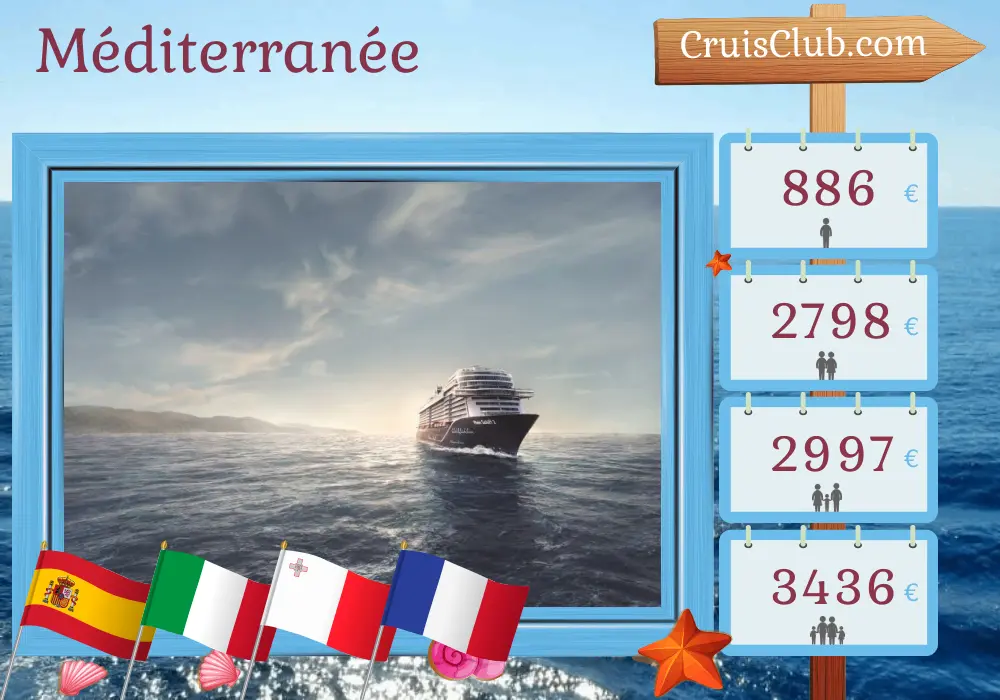 Croisière en Méditerranée depuis Palma à bord du navire Mein Schiff 2 avec visites en Espagne, en Italie, à Malte et en France pendant 10 jours