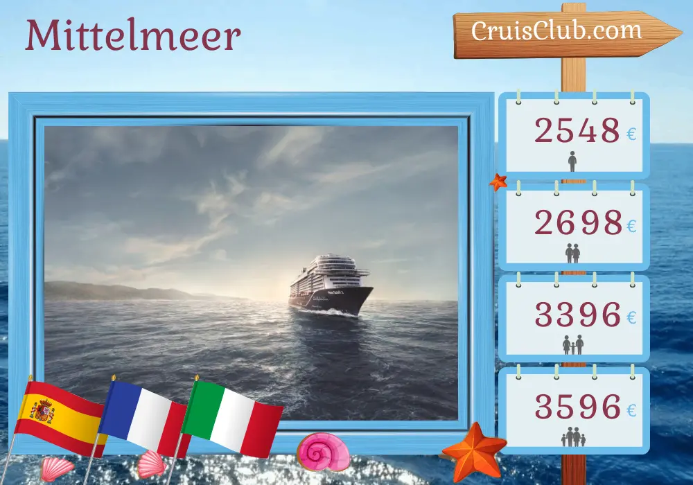 Kreuzfahrt im Mittelmeer von Palma an Bord des Schiffes Mein Schiff 2 mit Besuchen in Spanien, Frankreich und Italien für 10 Tage