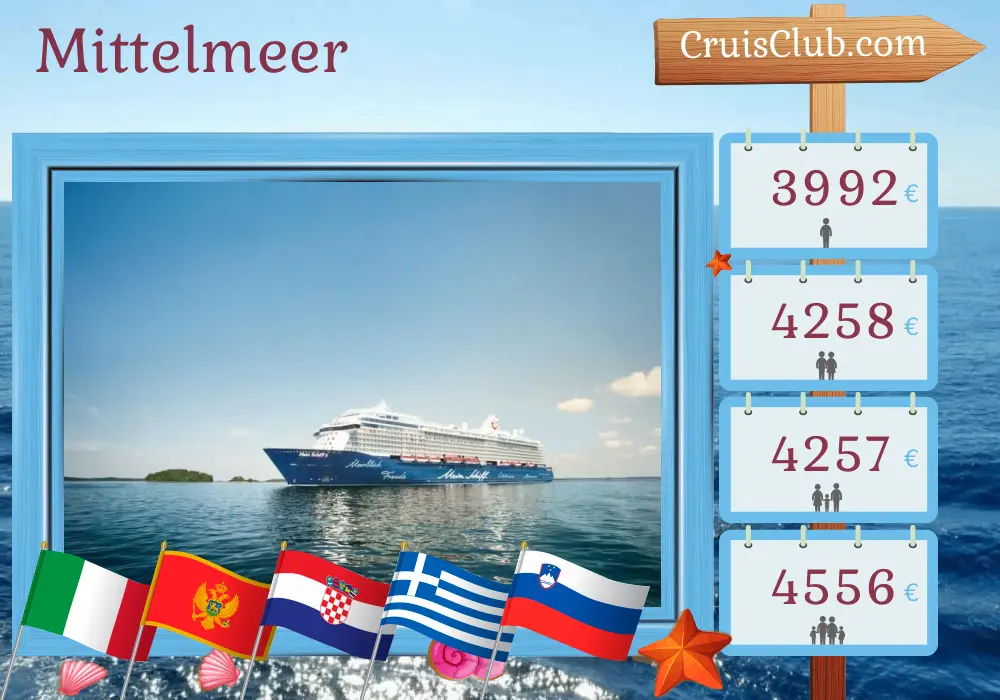 Kreuzfahrt im Mittelmeer ab Triest an Bord des Schiffes Mein Schiff 6 mit Besuchen in Italien, Montenegro, Kroatien, Griechenland und Slowenien für 15 Tage