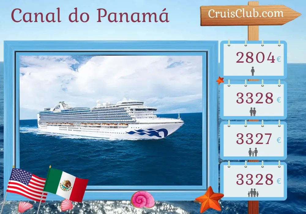 Cruzeiro no Canal do Panamá de Fort Lauderdale para Los Angeles a bordo do navio Emerald Princess com visitas aos EUA, Colômbia, Panamá, Costa Rica e México por 16 dias