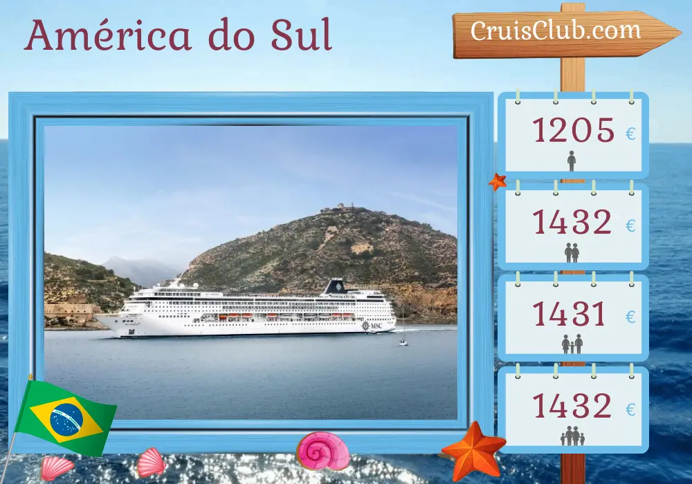 Cruzeiro na América do Sul a partir de Santos a bordo do navio MSC Armonia com visitas ao Brasil, Uruguai e Argentina por 8 dias