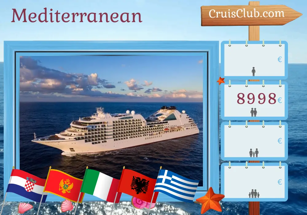 Cruise in the Mediterranean from Dubrovnik to Piraeus aboard Seabourn Encore ship with visits to Croatia, Montenegro, Italy, Albania, and Greece for 8 days