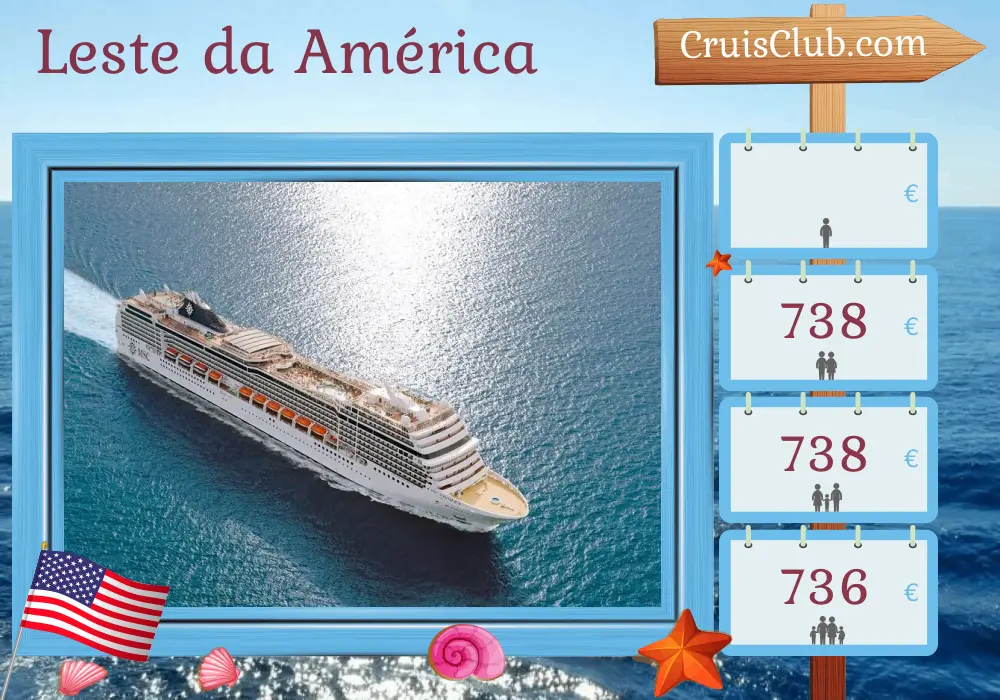 Cruzeiro na América Oriental saindo de Miami a bordo do navio MSC Magnifica com visitas aos Estados Unidos e Bahamas por 5 dias