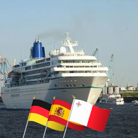 Crucero por el Canal de Suez de Bremerhaven a Hurghada a bordo del barco Amadea con visitas a Alemania, España, Marruecos, Túnez, Malta, Egipto, Israel y Jordania durante 20 días