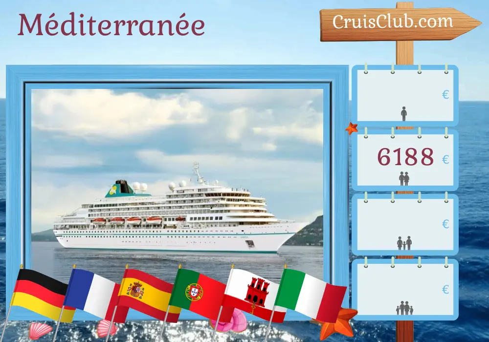 Croisière en Méditerranée de Bremerhaven à Savone à bord du navire Amera avec visites en Allemagne, France, Espagne, Portugal, Gibraltar et Italie pendant 18 jours