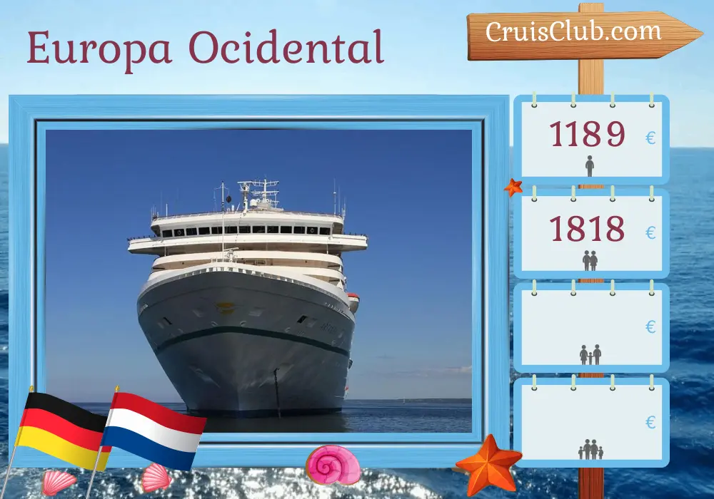 Cruzeiro na Europa Ocidental a partir de Bremerhaven a bordo do navio Artania com visitas à Alemanha e Holanda por 4 dias