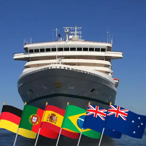 Croisière dans le tour du monde de Hambourg à Sydney à bord du navire Artania avec des visites en Allemagne, au Portugal, en Espagne, au Brésil, en Uruguay, en Argentine, au Chili, à Pitcairn, en Polynésie française, aux îles Cook, en Nouvelle-Zélande et en Australie pendant 92 jours