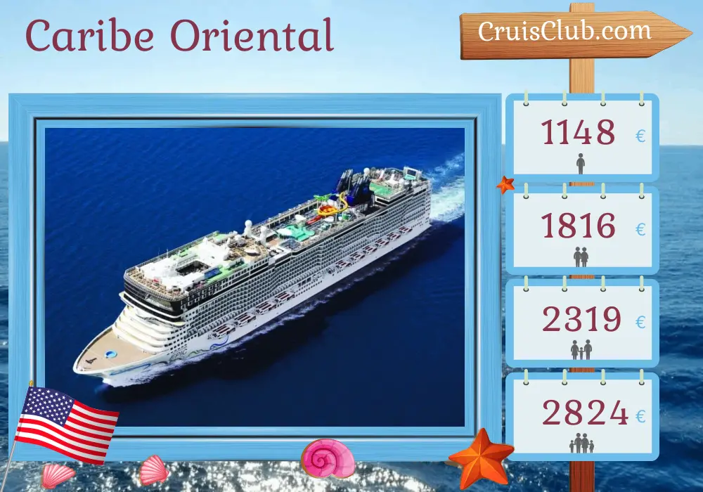 Cruzeiro no Caribe Oriental a partir de Port Canaveral / Orlando a bordo do navio Norwegian Epic com visitas aos EUA, Bahamas, Porto Rico e República Dominicana por 8 dias