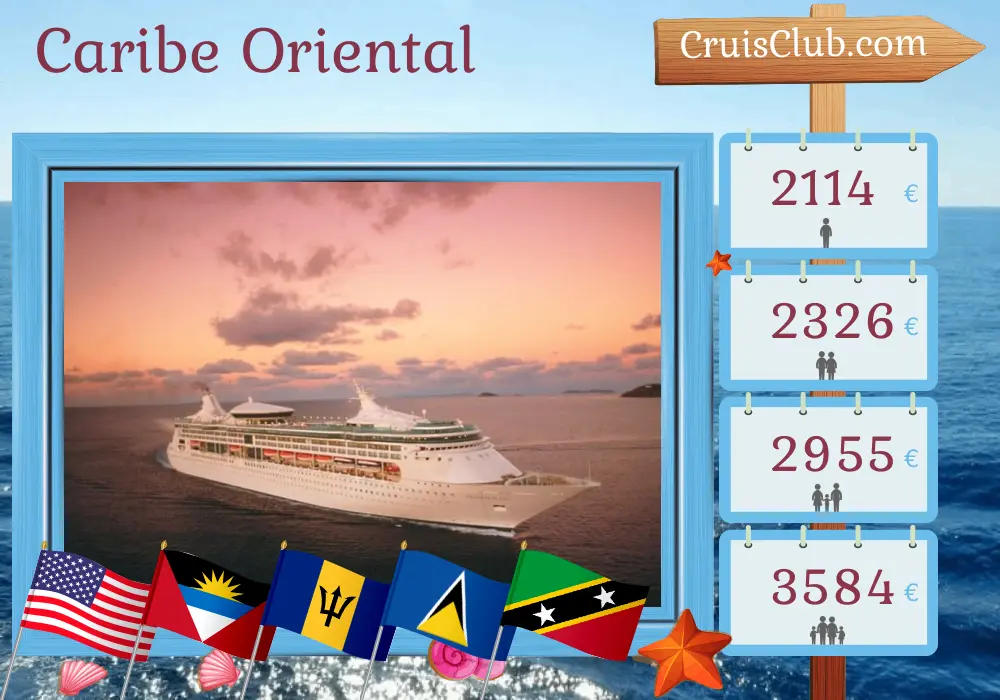 Crucero por el este del Caribe desde Miami a bordo del barco Grandeur of the Seas con visitas a Estados Unidos, República Dominicana, Puerto Rico, Barbados, Santa Lucía y San Cristóbal y Nieves durante 11 días