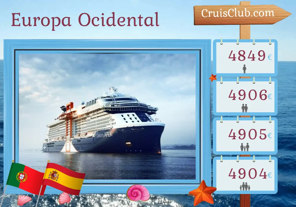 Cruzeiro na Europa Ocidental saindo de Southampton a bordo do navio Celebrity Apex com visitas a Portugal e Espanha por 12 dias