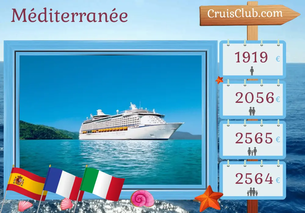 Croisière en Méditerranée de Barcelone à Civitavecchia à bord du navire Voyager of the Seas avec des visites en Espagne, en France et en Italie pendant 8 jours