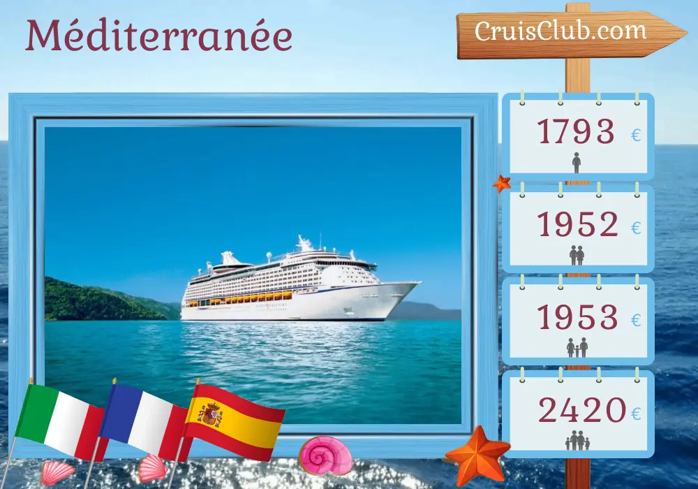 Croisière en Méditerranée de Ravenne à Barcelone à bord du navire Voyager of the Seas avec des visites en Italie, en France et en Espagne pendant 8 jours