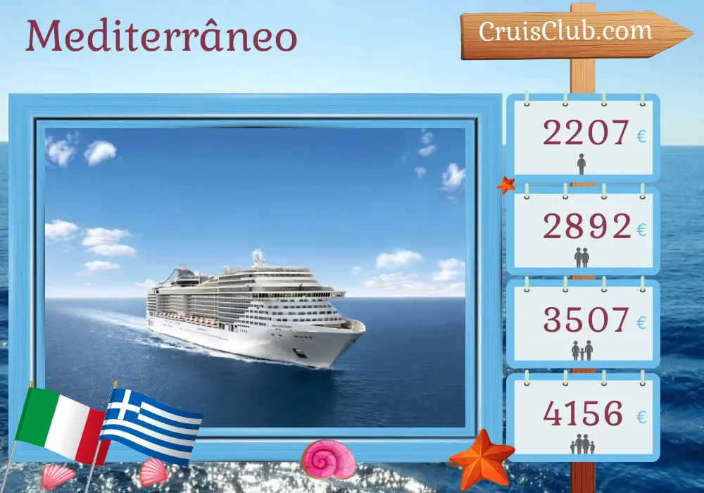 Cruzeiro no Mediterrâneo de Trieste a Bari a bordo do navio MSC Splendida com visitas à Itália, Grécia e Turquia por 9 dias