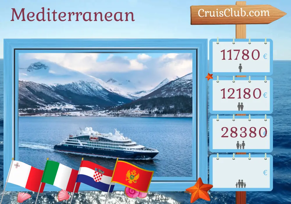 Cruise in the Mediterranean from Valletta to Venice aboard Le Bougainville ship with visits to Malta, Italy, Croatia, and Montenegro for 9 days