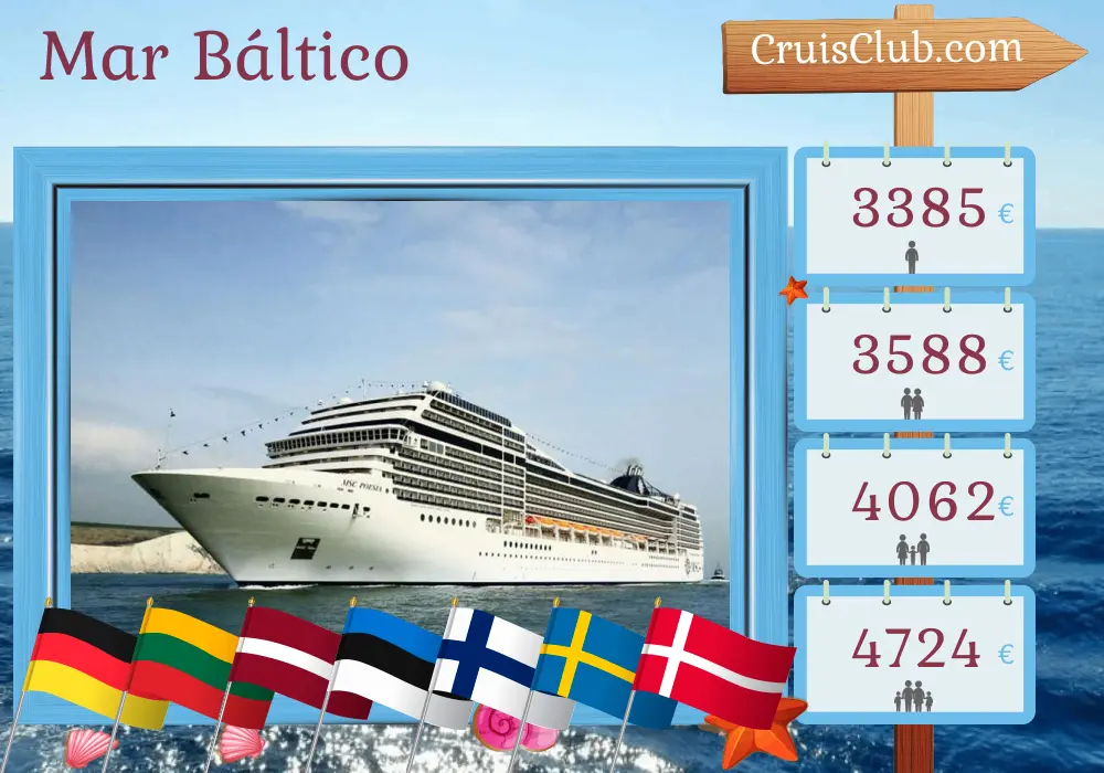 Crucero por el mar Báltico desde Warnemünde a Copenhague a bordo del barco MSC Poesia con visitas a Alemania, Polonia, Lituania, Letonia, Estonia, Finlandia, Suecia y Dinamarca durante 10 días