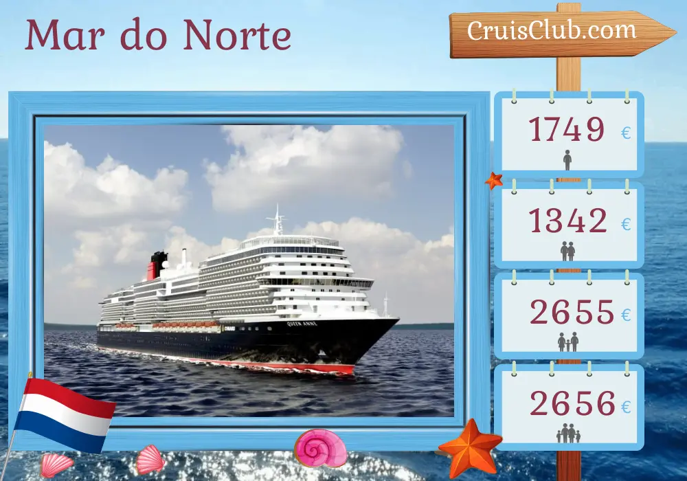 Cruzeiro no Mar do Norte a partir de Southampton a bordo do navio Queen Anne com visitas à Holanda por 5 dias