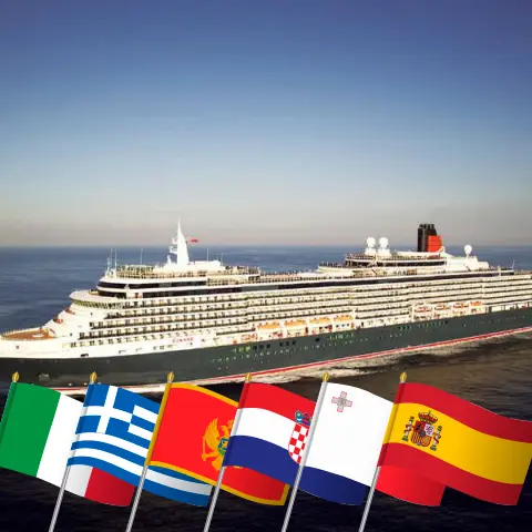 Cruzeiro no Mediterrâneo de Civitavecchia a Barcelona a bordo do navio Queen Victoria com visitas à Itália, Grécia, Montenegro, Croácia, Malta e Espanha por 15 dias