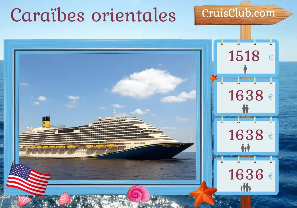 Croisière dans les Caraïbes de l`Est depuis New York à bord du navire Carnival Venezia avec des visites aux États-Unis et à Porto Rico pendant 11 jours