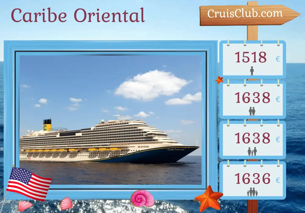 Crucero por el este del Caribe desde Nueva York a bordo del barco Carnival Venezia con visitas a Estados Unidos y Puerto Rico durante 11 días