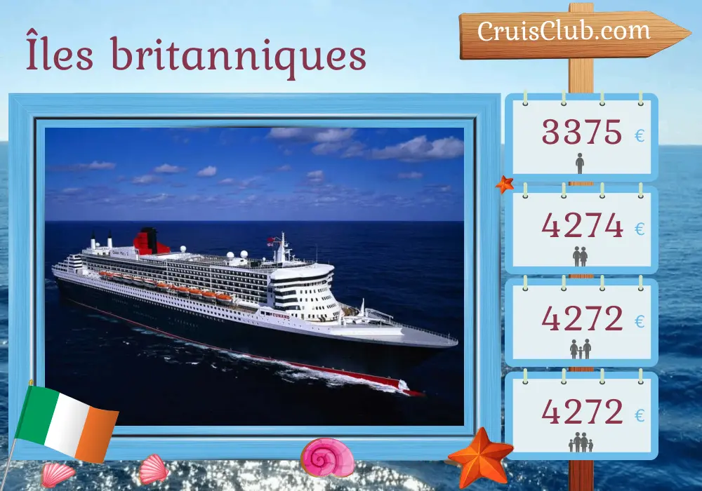 Croisière dans les îles britanniques au départ de Southampton à bord du navire Queen Mary 2 avec des visites en Irlande pendant 13 jours