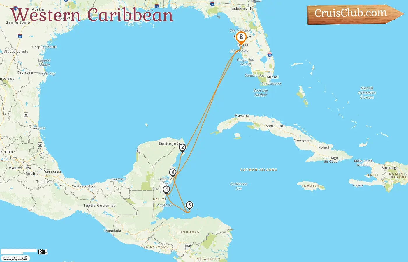 Cruise in the Western Caribbean from Tampa aboard Carnival Legend ship with visits to USA, Mexico, Belize, and Honduras for 8 days