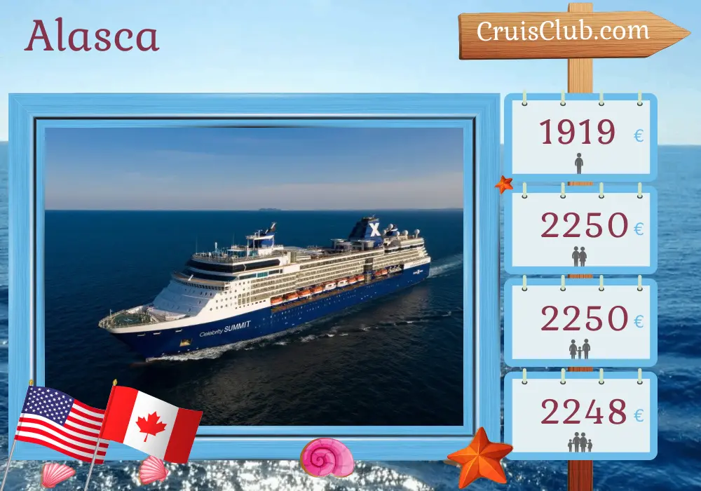 Cruzeiro no Alasca de Seward / Anchorage a Vancouver a bordo do navio Celebrity Summit com visitas aos EUA e Canadá por 8 dias