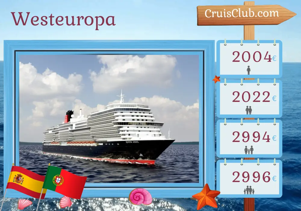 Kreuzfahrt in Westeuropa ab Southampton an Bord des Schiffes Queen Anne mit Besuchen in Spanien und Portugal für 8 Tage