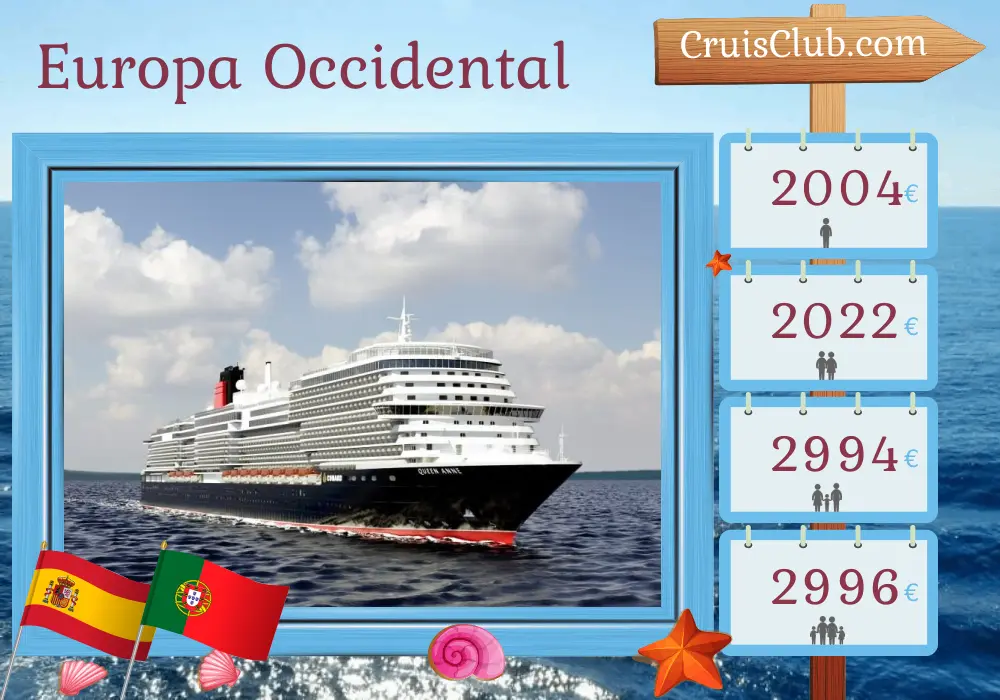 Crucero por Europa Occidental desde Southampton a bordo del barco Queen Anne con visitas a España y Portugal durante 8 días