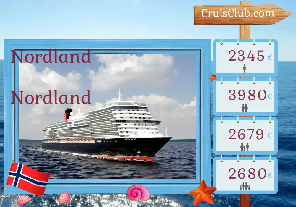 Cruzeiro no Norte partindo de Southampton a bordo do navio Queen Anne com visitas à Noruega por 13 dias