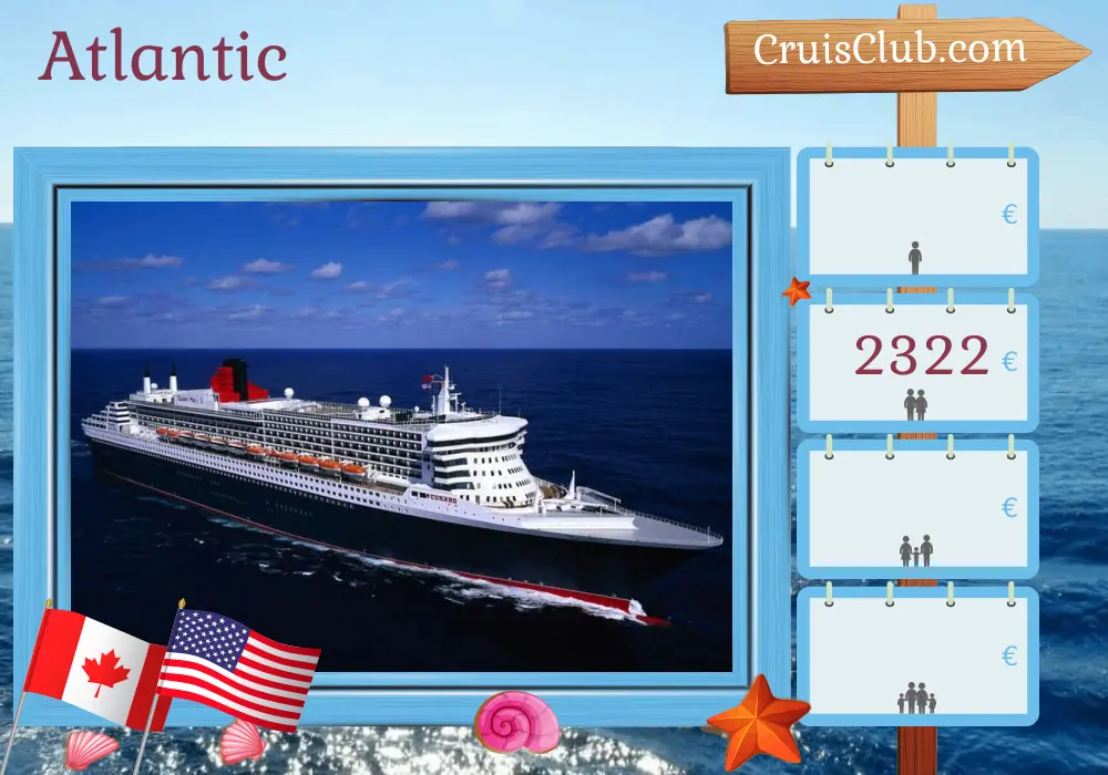 Cruise in the Atlantic from Quebec to New York aboard Queen Mary 2 ship with visits to Canada and USA for 8 days